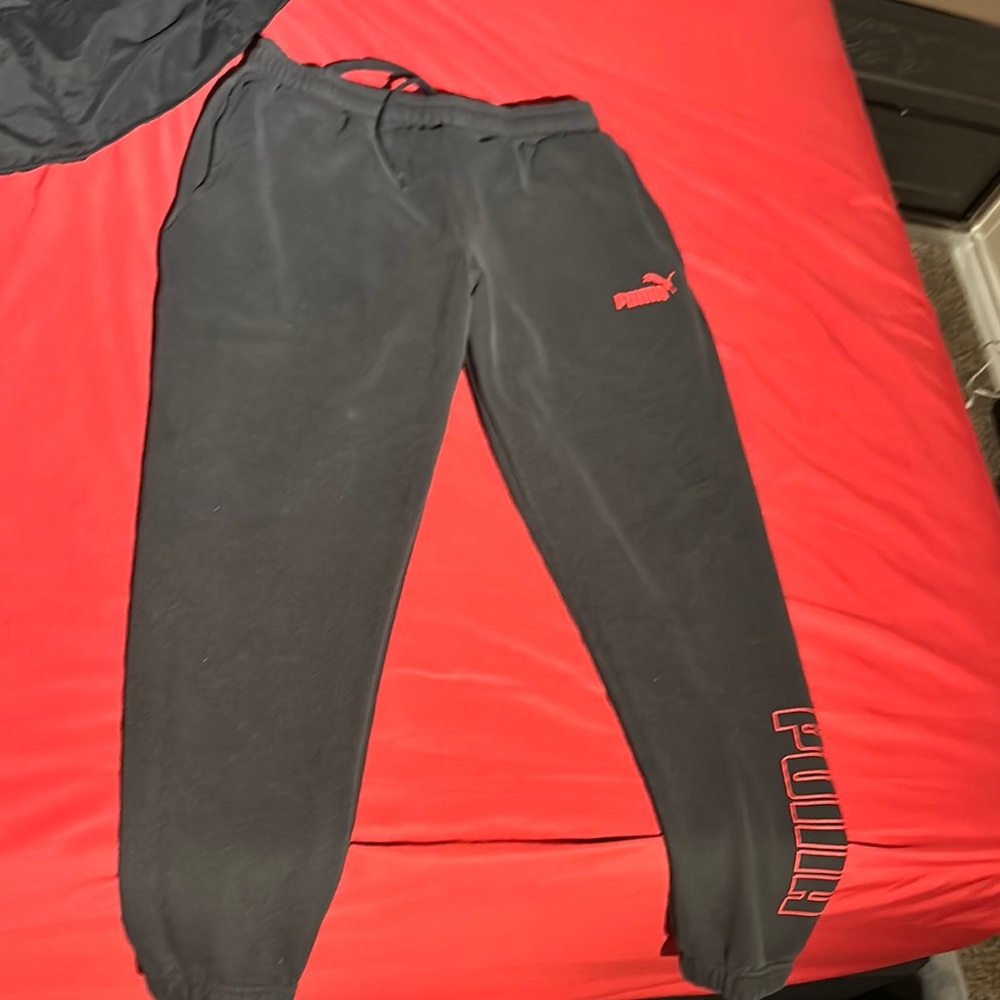 PUMA Black Sweatpants with Red Accents